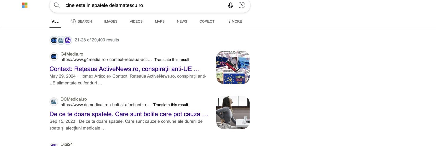 Bing NULL pe interogarea despre propriul domeniu